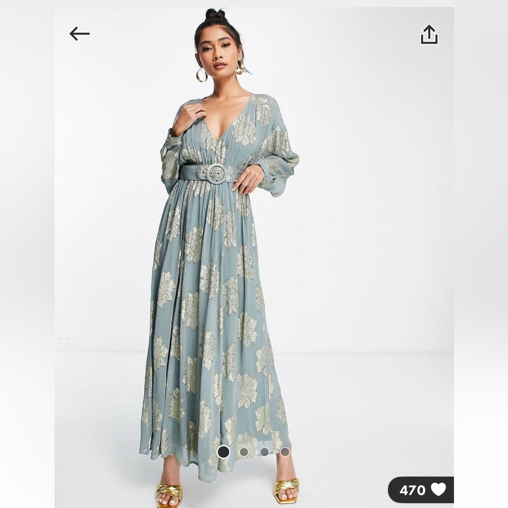 ASOS DESIGN batwing maxi tea dress in metallic jacquard (no belt)